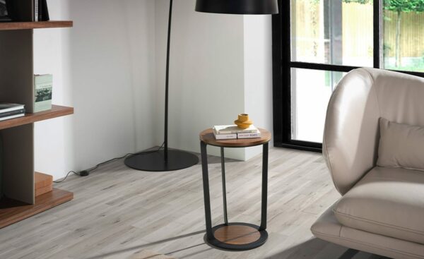 Mesa de Apoio Saturno 2116 - Design Moderno em Nogueira e Aço Inoxidável | Moveistore