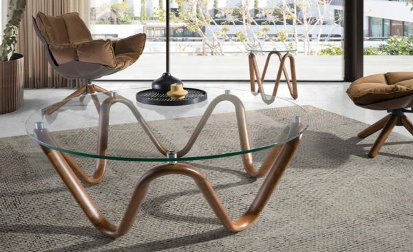 Mesa de Centro Surf 2124 - Design Moderno com Tampo de Vidro e Pernas de Nogueira | Moveistore