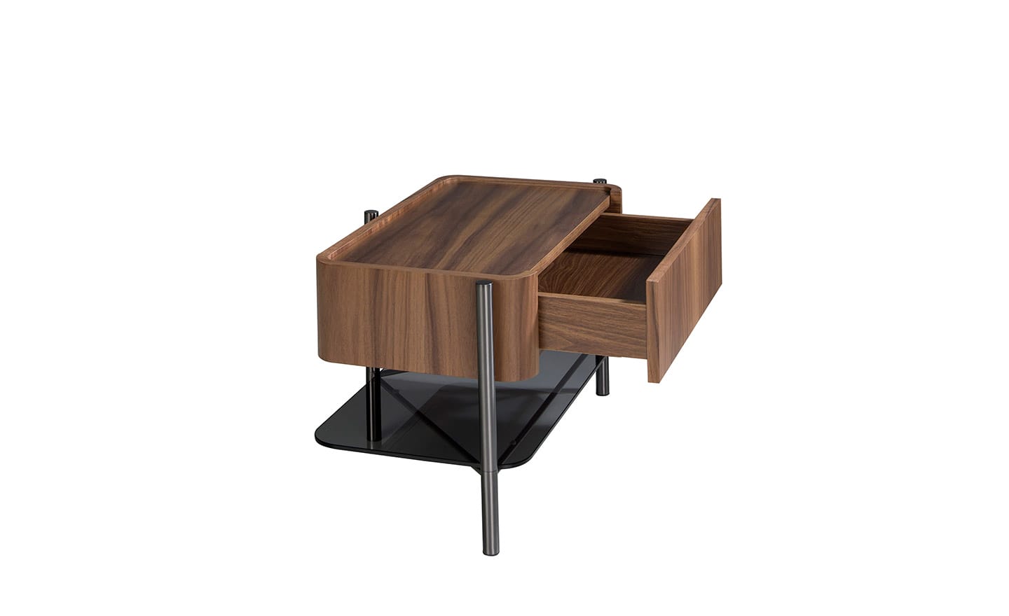 Mesa de Cabeceira Terra 7138 – Design Elegante em Nogueira com Prateleira em Vidro Temperado | Moveistore