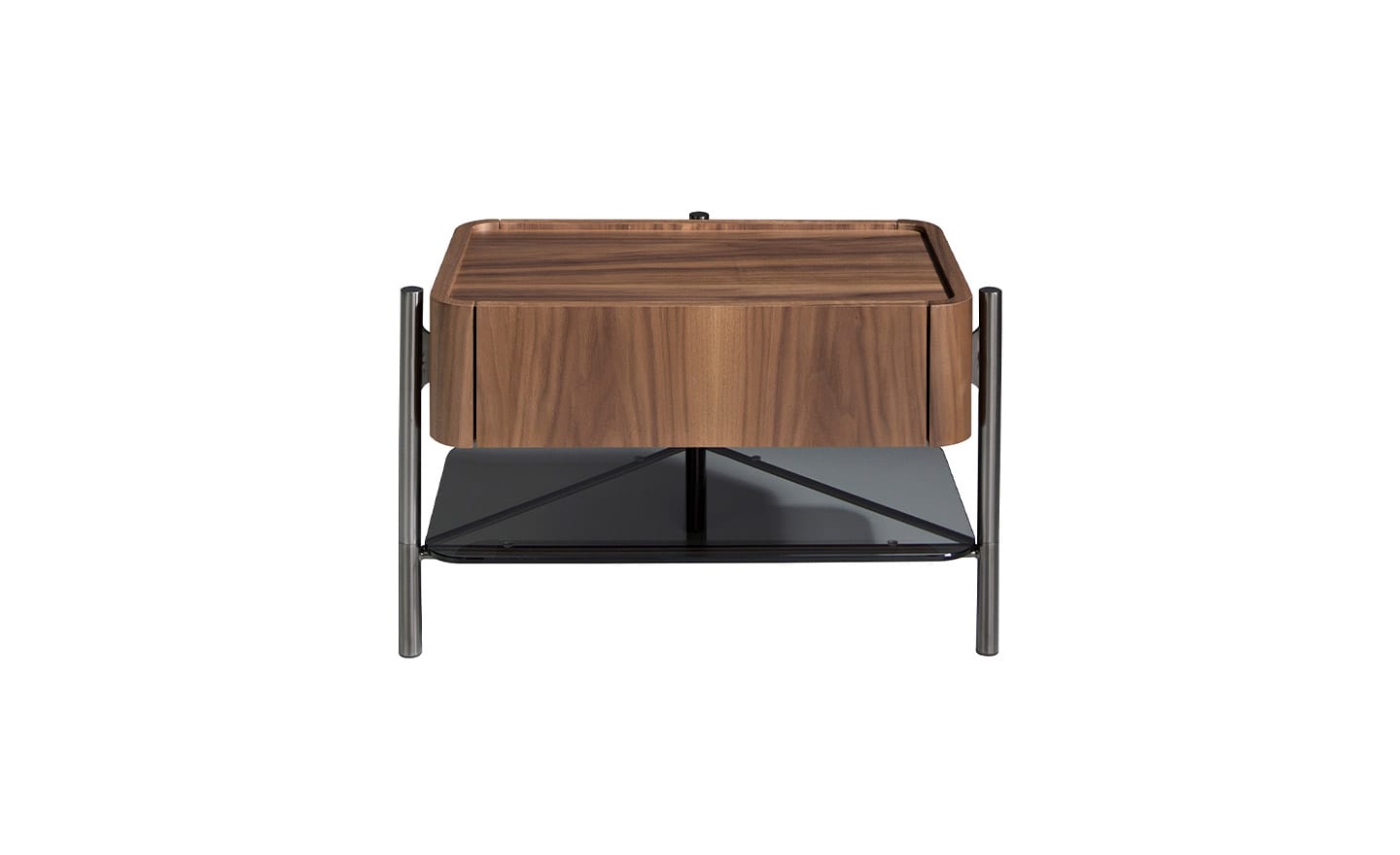 Mesa de Cabeceira Terra 7138 – Design Elegante em Nogueira com Prateleira em Vidro Temperado | Moveistore