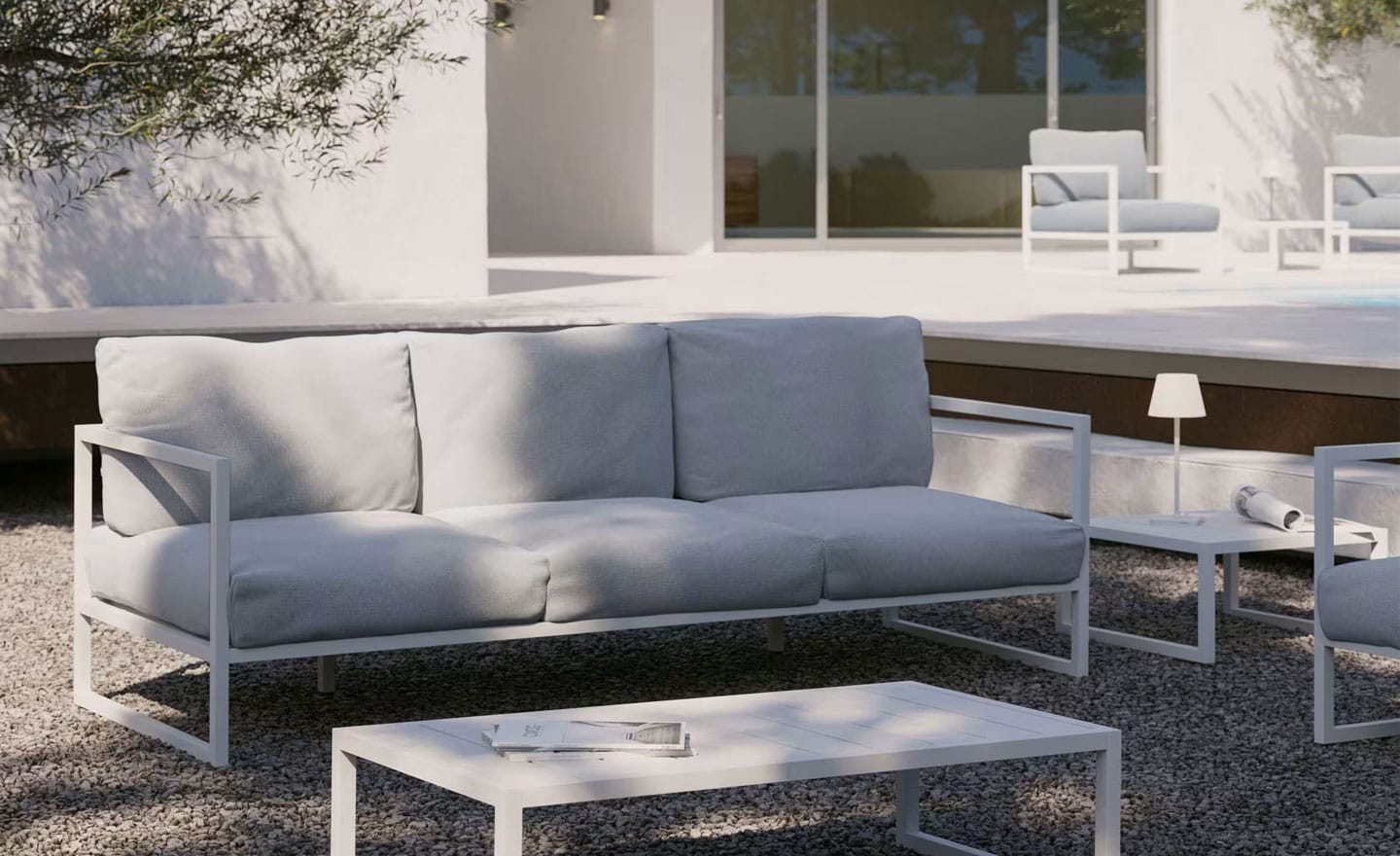 Sofá de Exterior de 3 Lugares Comova Branco O100_30_ST14 – Sofás de Exterior
