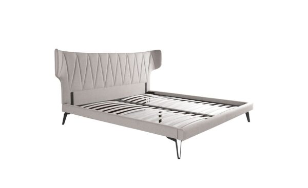 Cama de casal moderna Edson 180x200cm com cabeceira e estrutura em tecido cinza claro | Moveistore