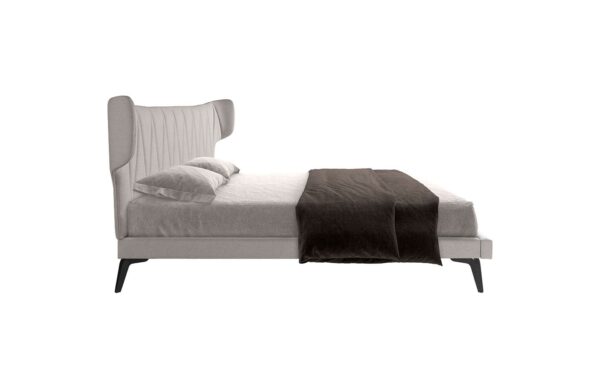 Cama de casal moderna Edson 180x200cm com cabeceira e estrutura em tecido cinza claro | Moveistore