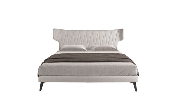 Cama de casal moderna Edson 180x200cm com cabeceira e estrutura em tecido cinza claro | Moveistore