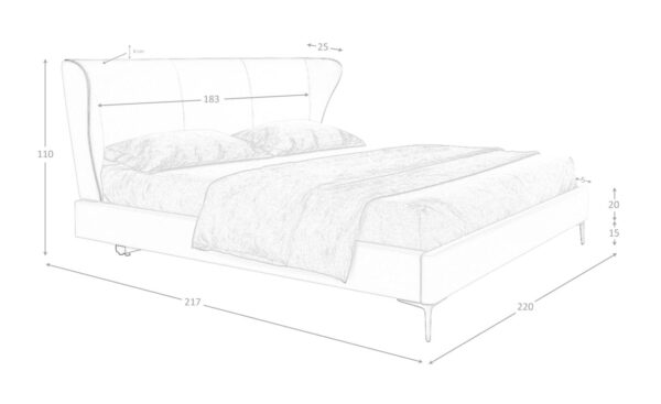 Cama de casal estofada moderna Moore 180x200cm com cabeceira e estrutura em pele sintética creme | Moveistore