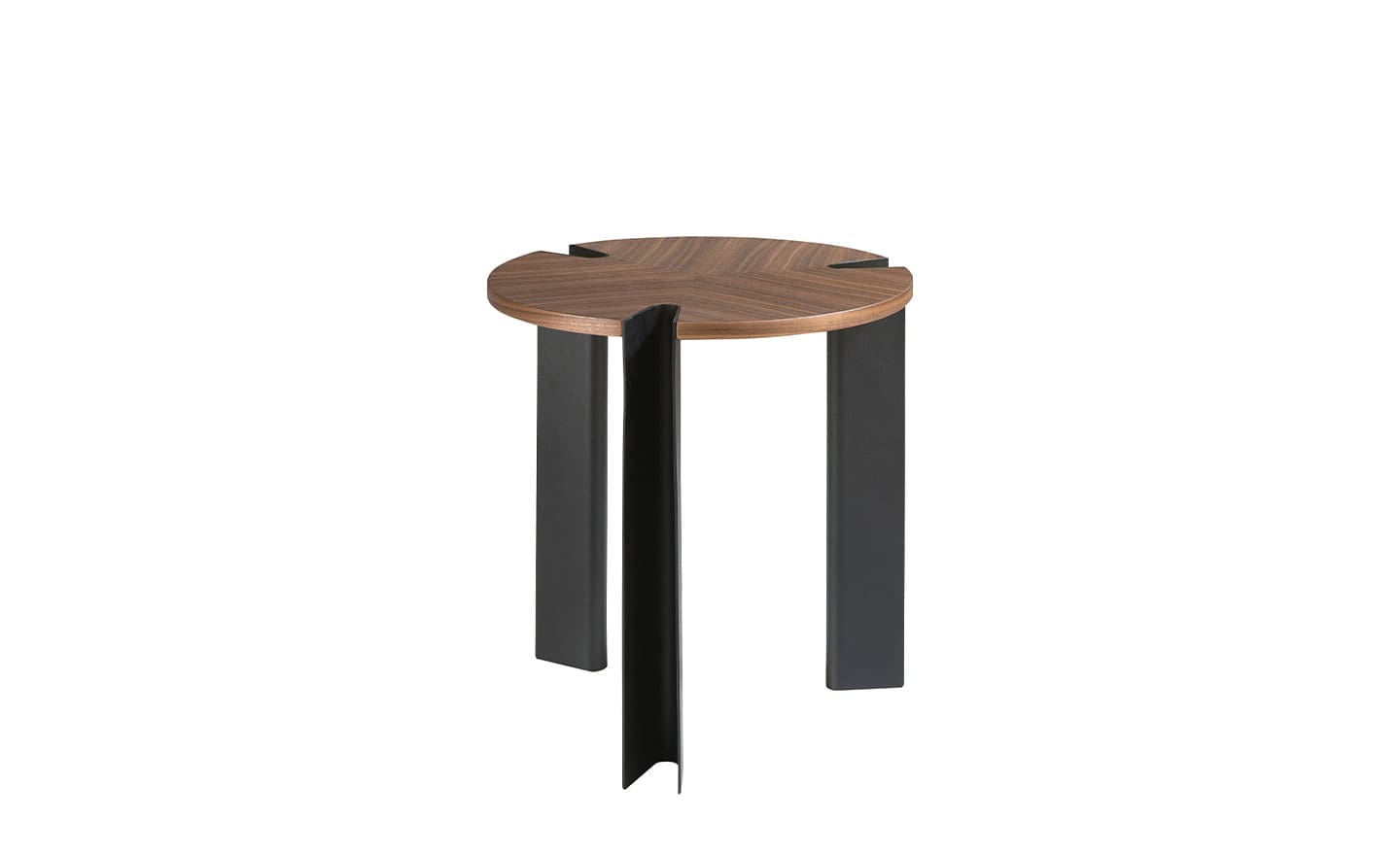 Mesa de apoio redonda Kew 2118 com tampo em madeira de nogueira e pernas em aço preto | Moveistore