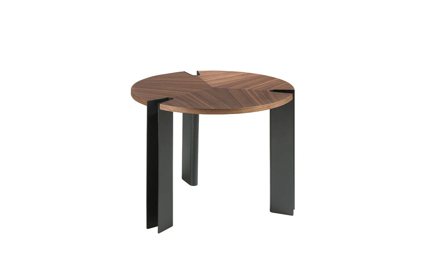 Mesa de apoio redonda Kew 2117 com tampo em madeira de nogueira e pernas em aço preto | Moveistore