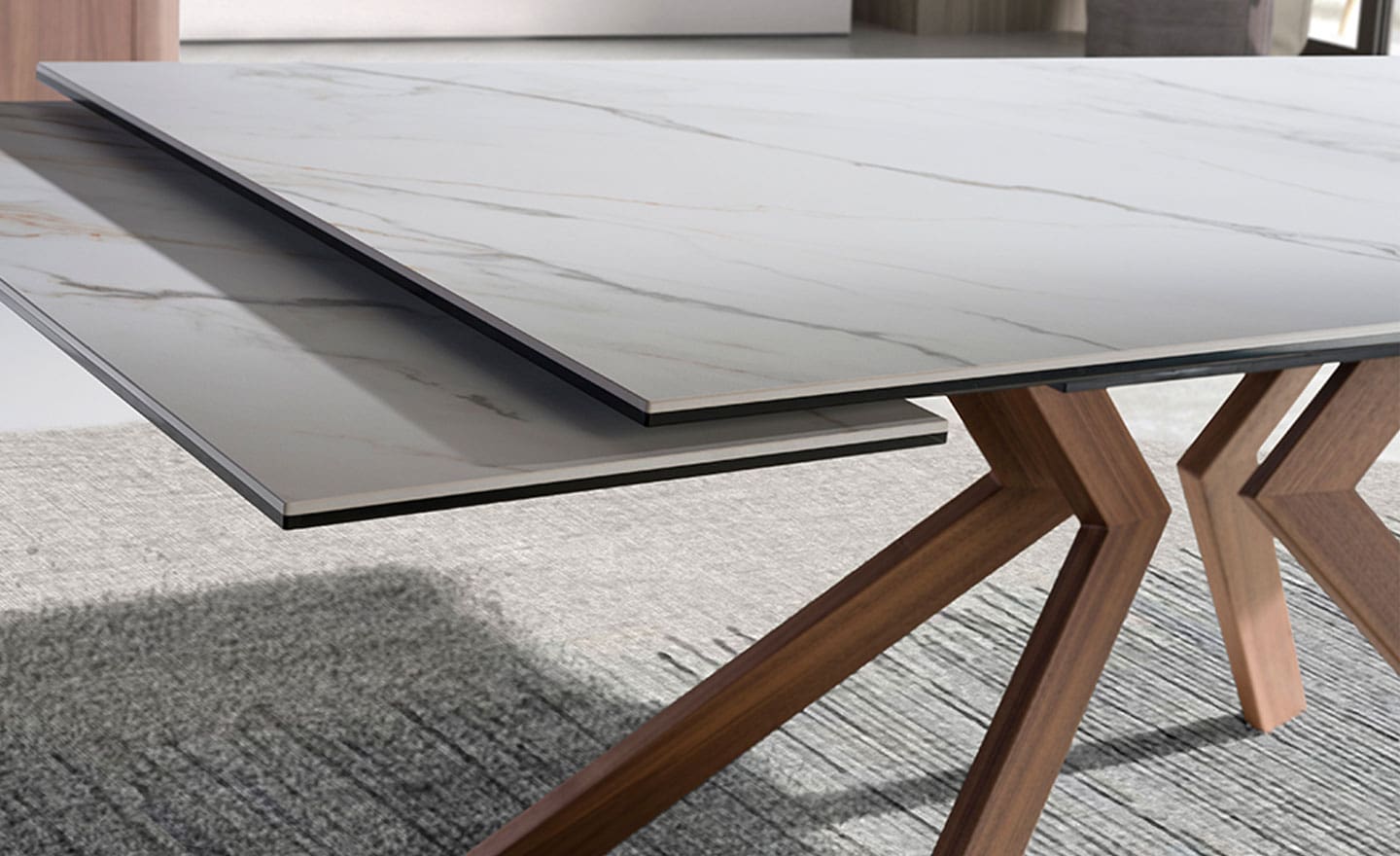 Mesa de Jantar Extensível Mármore Porcelânico 1120