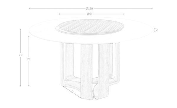 Mesa de jantar redonda 1137 com tampo em mármore porcelânico e pernas em madeira de nogueira | Moveistore