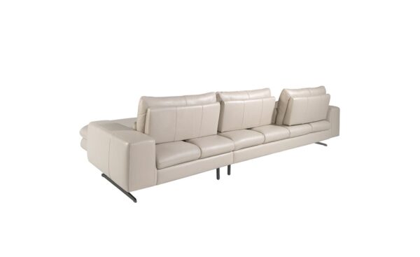 Sofá chaise longue deslizante 6152 com design moderno, pele genuína cinza taupe e detalhes em aço inoxidável preto | Moveistore