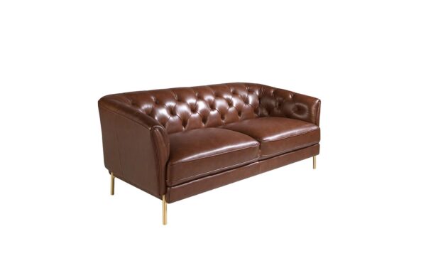 Sofá de 2 lugares em pele Michel 6139 com pés em aço inoxidável dourado e design moderno | Moveistore
