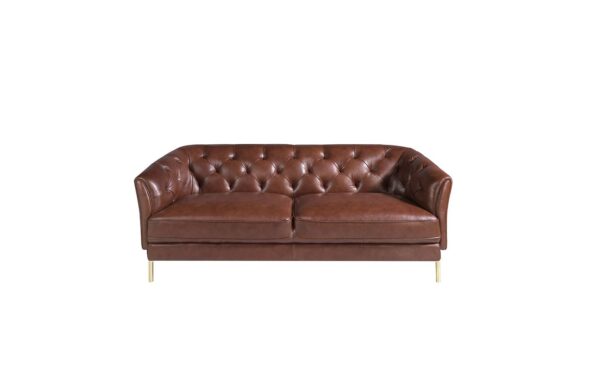 Sofá de 2 lugares em pele Michel 6139 com pés em aço inoxidável dourado e design moderno | Moveistore
