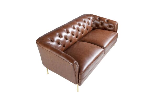 Sofá de 2 lugares em pele Michel 6139 com pés em aço inoxidável dourado e design moderno | Moveistore