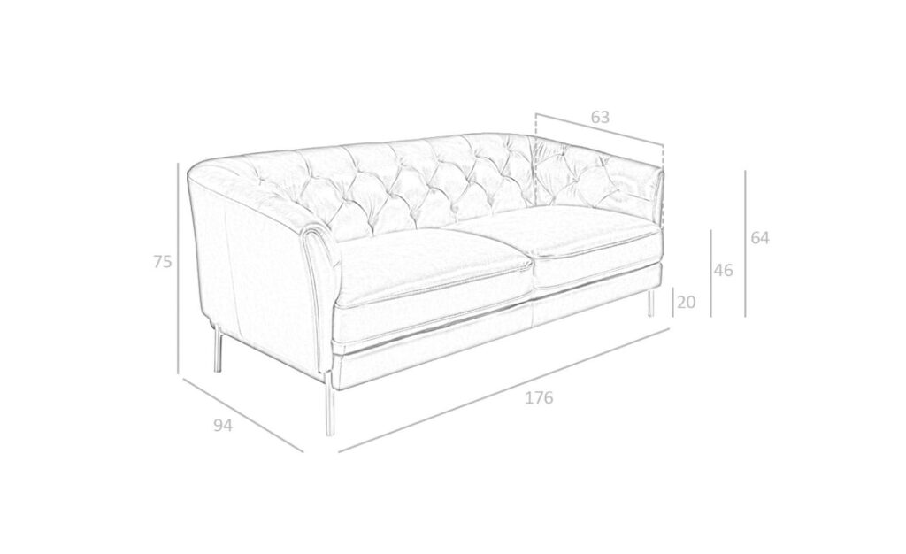 Sofá de 2 lugares em pele Michel 6139 com pés em aço inoxidável dourado e design moderno | Moveistore