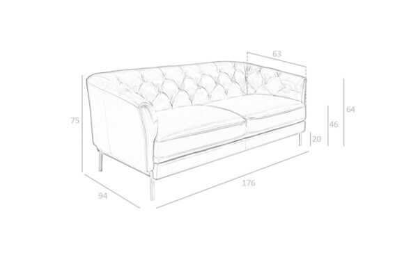 Sofá de 2 lugares em pele Michel 6139 com pés em aço inoxidável dourado e design moderno | Moveistore