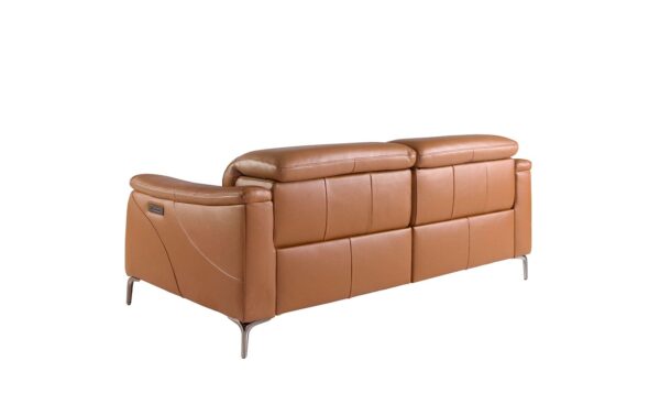 Sofá de 3 lugares em pele castanha relax Cousy 6181 com pés em aço inoxidável cromado escuro e design moderno | Moveistore