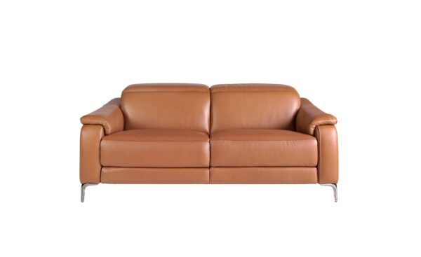Sofá de 3 lugares em pele castanha relax Cousy 6181 com pés em aço inoxidável cromado escuro e design moderno | Moveistore
