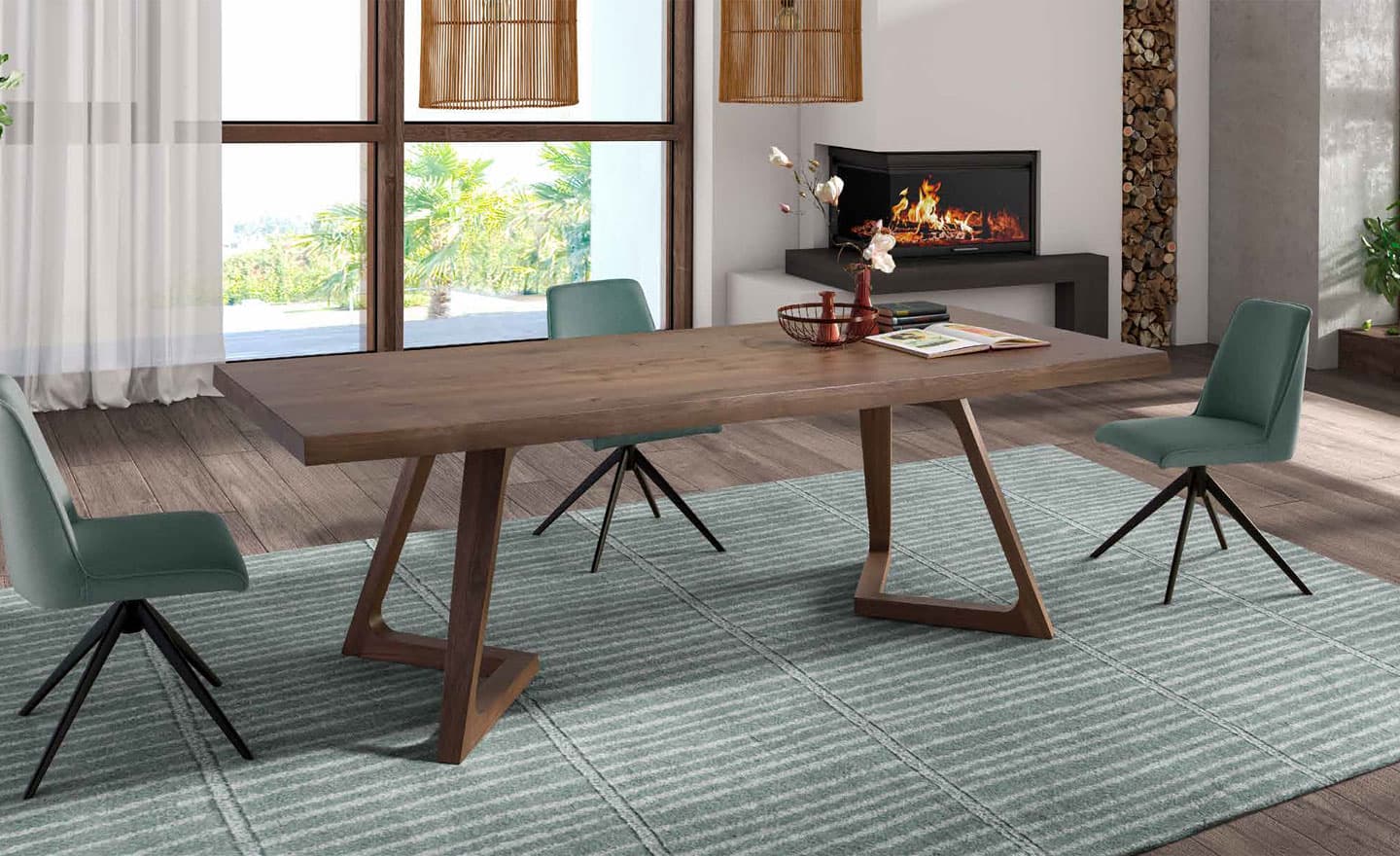 Mesa de Jantar Nil Fix Wood com tampo em madeira e pés em metal | Moveistore