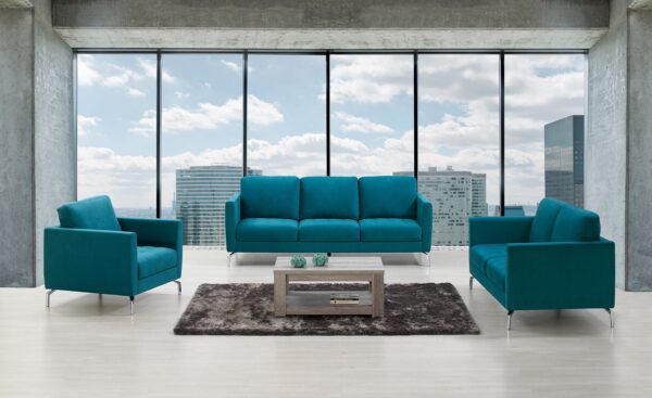 Conjunto de Sofás Robbie 3+2 Lugares em azul petróleo, com design moderno e compacto