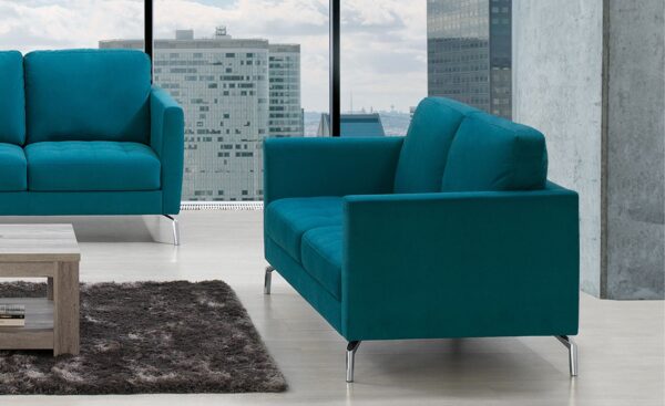 Conjunto de Sofás Robbie 3+2 Lugares em azul petróleo, com design moderno e compacto
