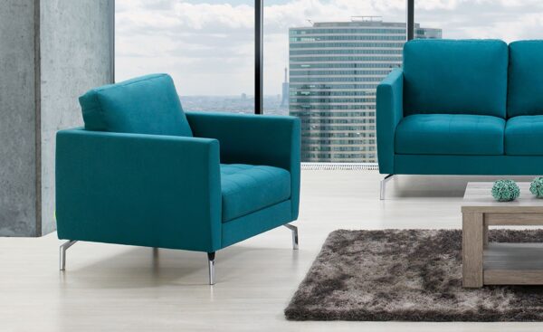 Conjunto de Sofás Robbie 3+2 Lugares em azul petróleo, com design moderno e compacto