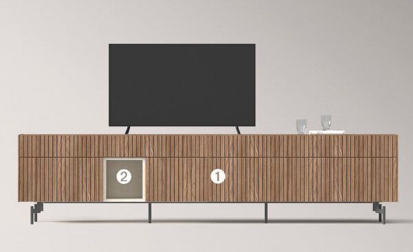 Móvel de TV New Royal 206 com acabamento ripado, nicho decorativo e design contemporâneo e funcional | Moveistore