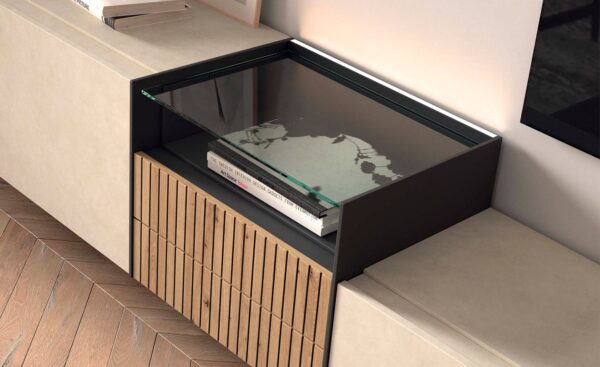 Móvel de TV New Royal 217 com acabamento em madeira, pés transparentes e design moderno e prático | Moveistore