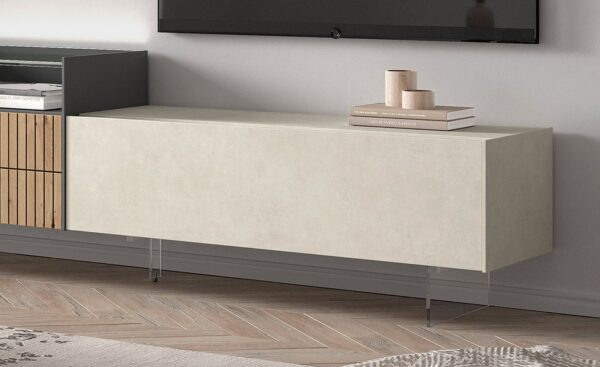 Móvel de TV New Royal 217 com acabamento em madeira, pés transparentes e design moderno e prático | Moveistore