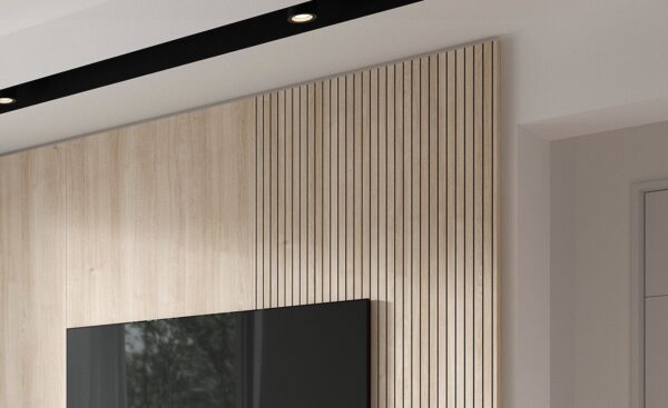 Móvel de TV Suspenso com Painel New Royal 219 com design minimalista, painel ripado e módulo suspenso | Moveistore