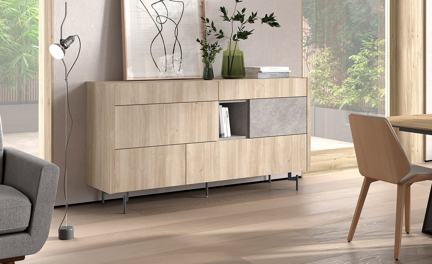 Aparador New Royal 220 em madeira natural com gavetas e design moderno | Moveistore