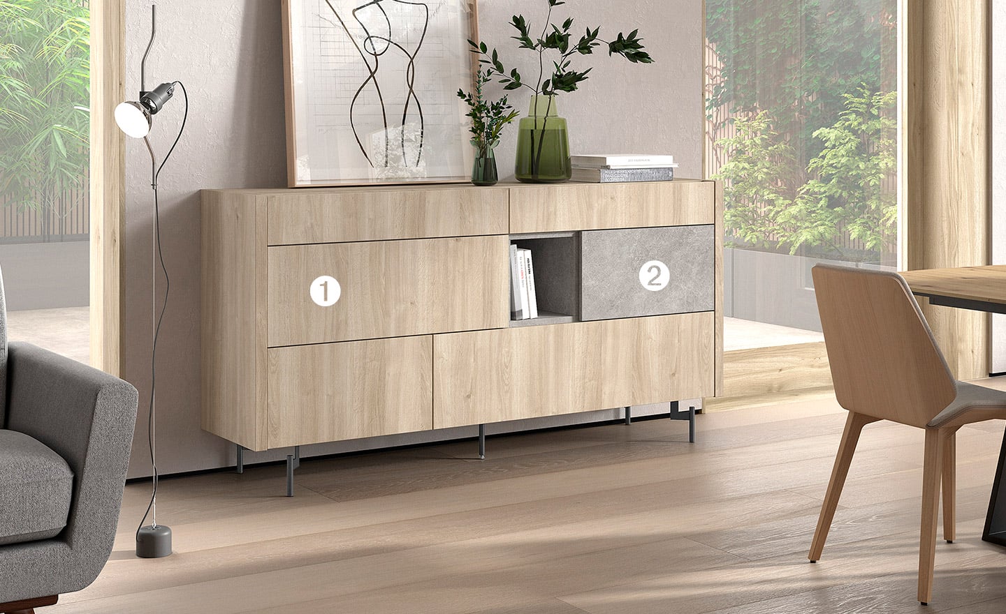 Aparador New Royal 220 em madeira natural com gavetas e design moderno | Moveistore