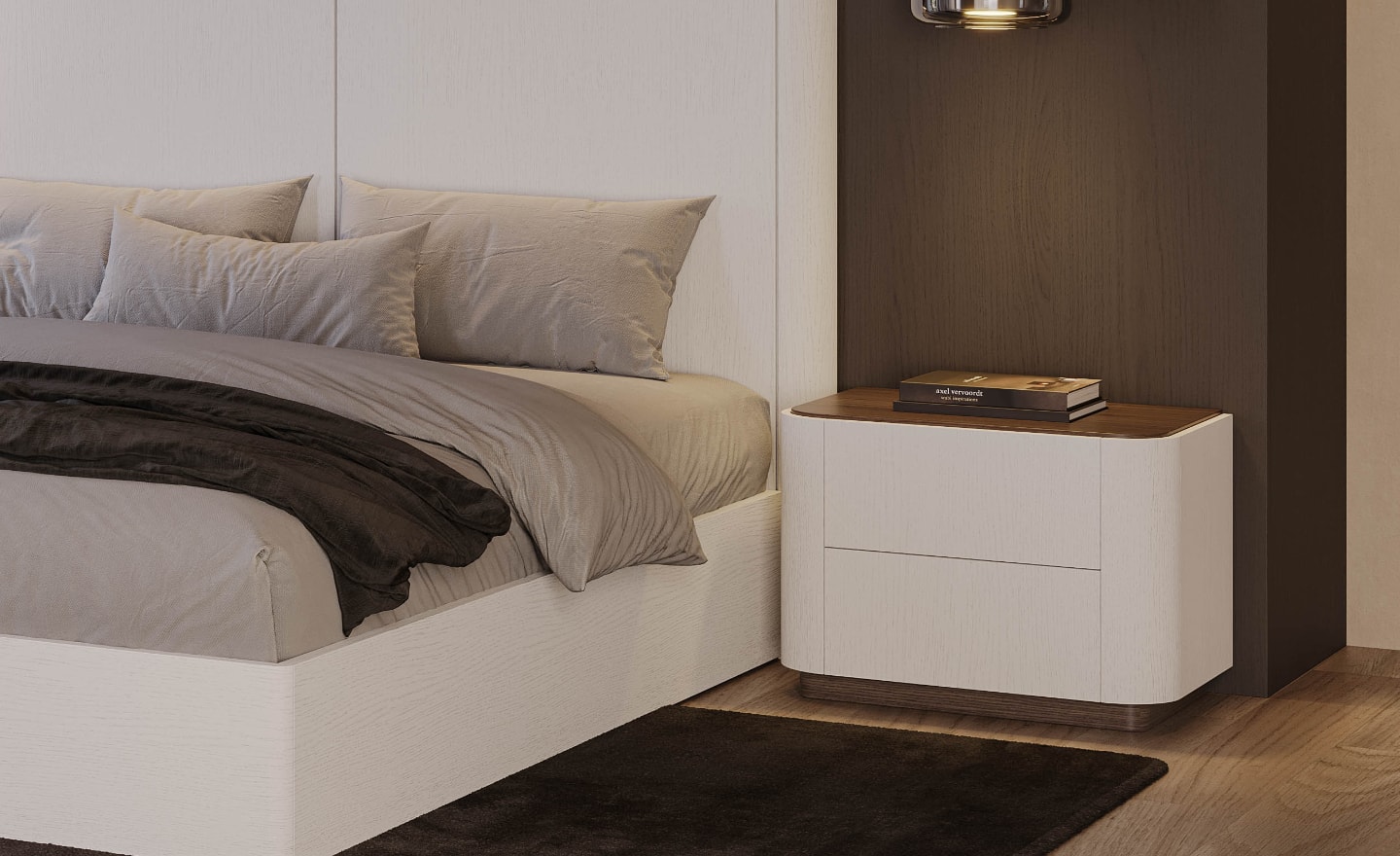 Mesa de Cabeceira Pietra 14 – Design Suave com Arrumação Funcional