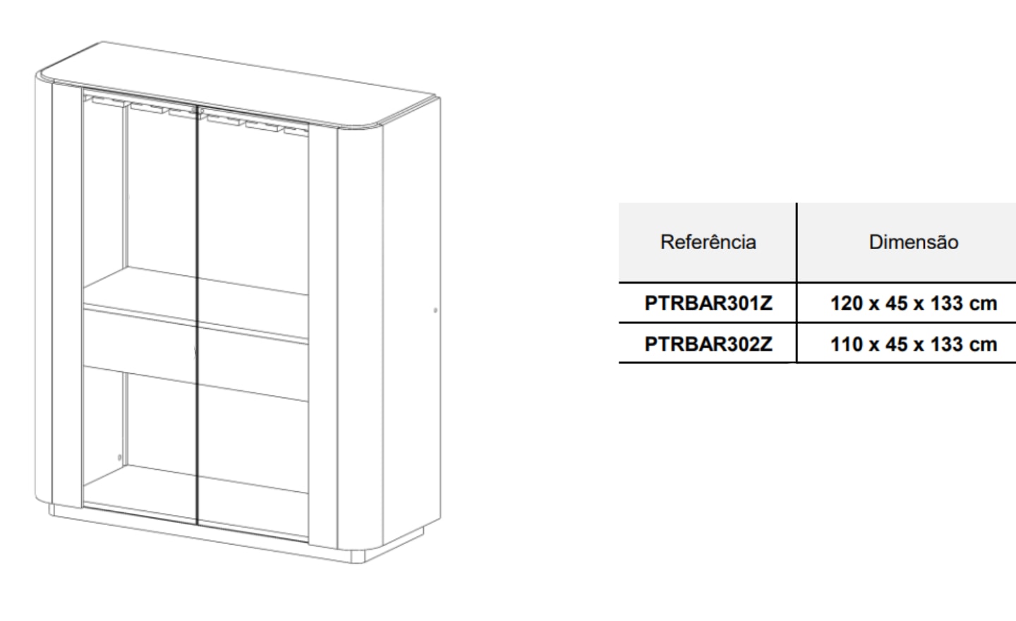 Móvel Bar com Rodapé Pietra 08 – Design Vertical com Iluminação e Organização Interna