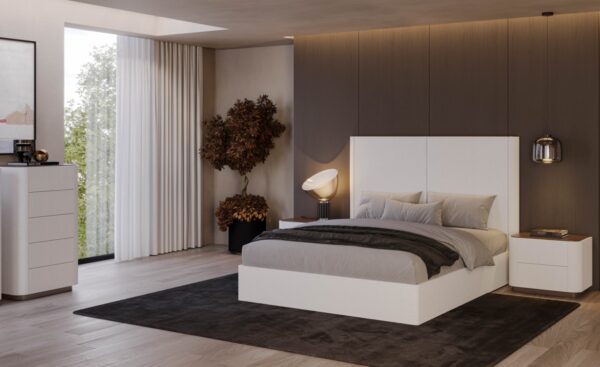 Quarto de Casal Pietra 14 com cama, camiseiros e mesas de cabeceira com acabamento moderno | Moveistore