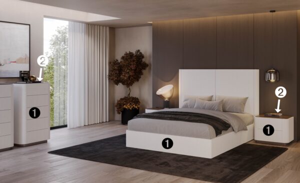 Quarto de Casal Pietra 14 com cama, camiseiros e mesas de cabeceira com acabamento moderno | Moveistore