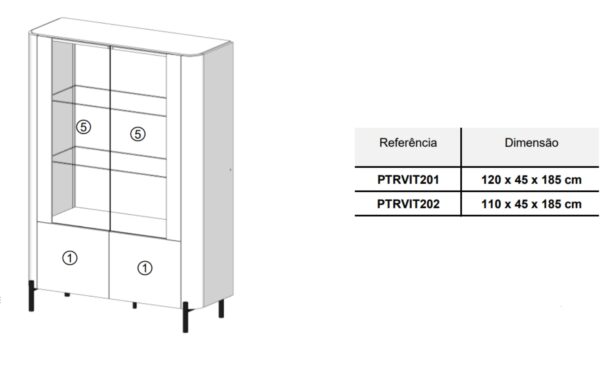 Vitrine Alta Pietra 04 com estrutura moderna, portas em vidro e prateleiras ajustáveis | Moveistore