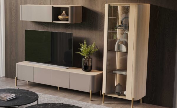 Vitrine Alta Pietra 06 com porta em vidro transparente, iluminação LED e pés metálicos | Moveistore
