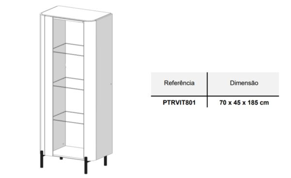 Vitrine Alta Pietra 06 com porta em vidro transparente, iluminação LED e pés metálicos | Moveistore