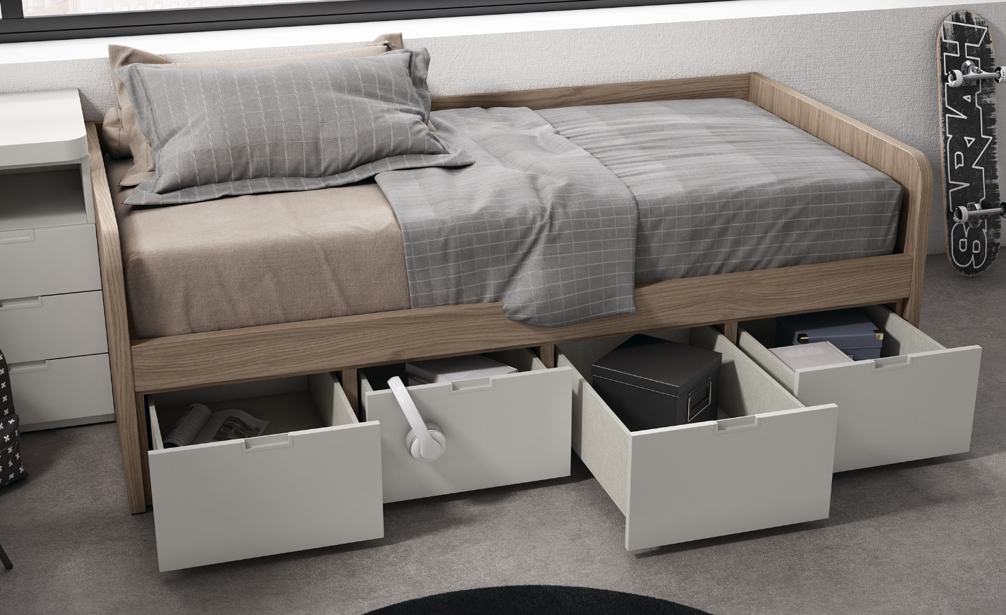 Cama Nido Base 19 Sonrie 12 com 4 gavetas embutidas e estrutura segura para quartos de jovens | Moveistore