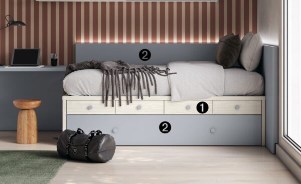 Compacto 45 Base 35 Sonrie 30 com cama de arrasto, gavetas e iluminação LED | Moveistor