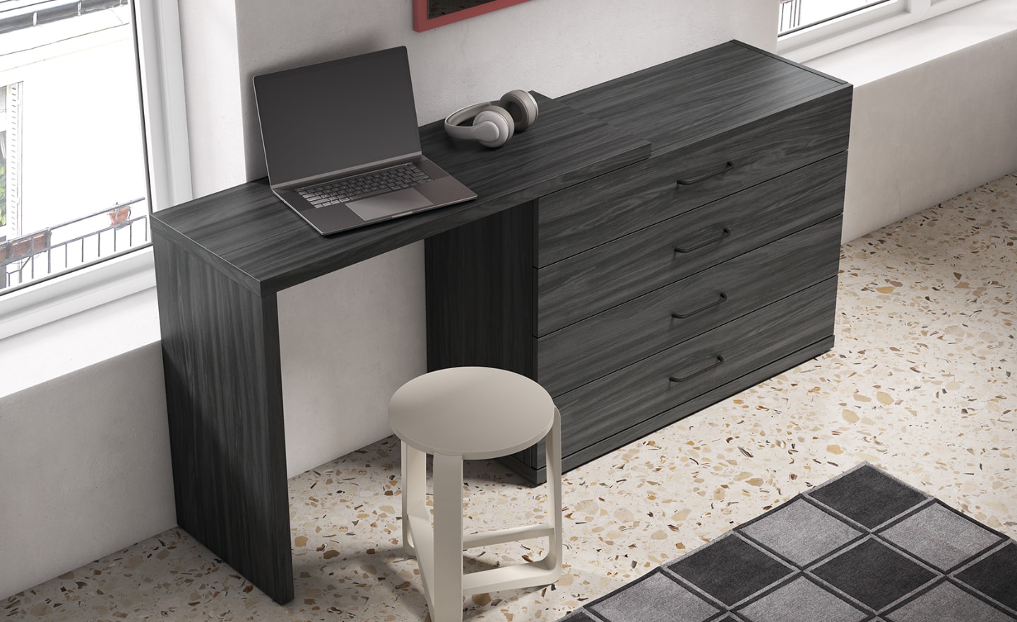 Cómoda com Secretária Extensível Sonrie 31 com 4 gavetas e tampo deslizante | Moveistore