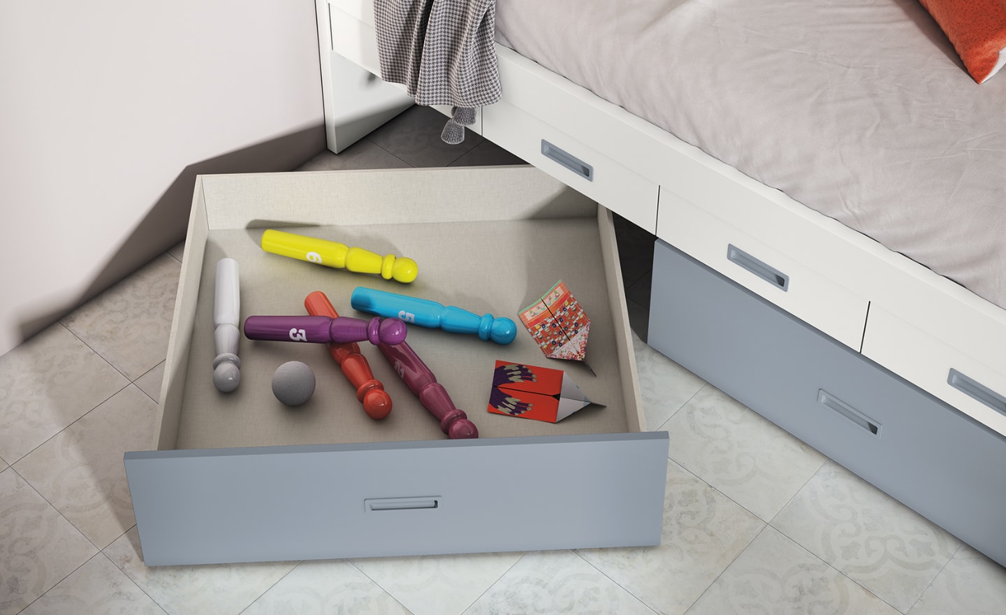 Compacto 45 Sonrie 20 com 4 gavetas superiores e 2 gavetões com rodas integrados | Moveistore