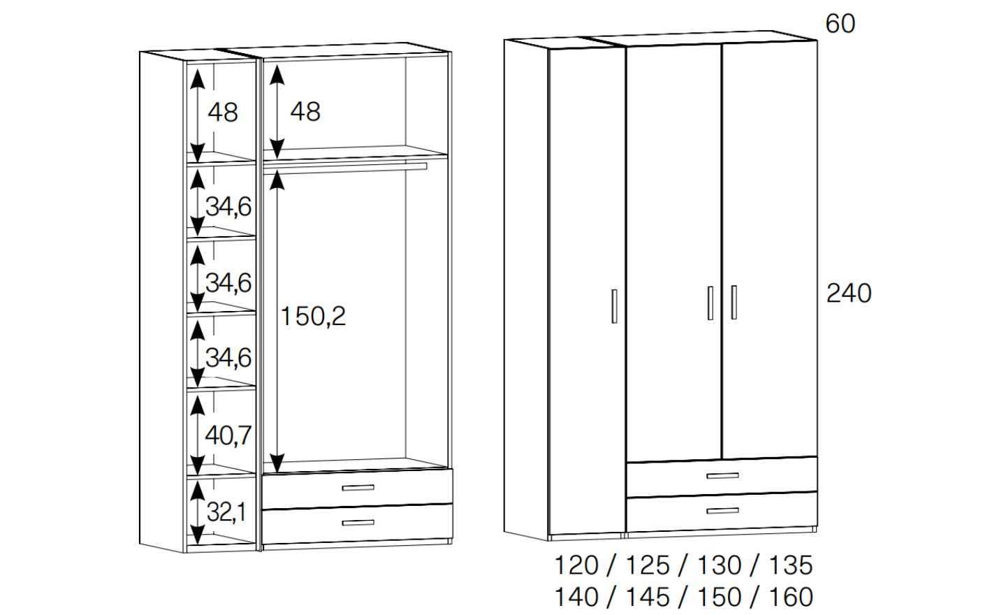 Roupeiro 3 Portas 2 Gavetões Sonrie 7 – Grande Capacidade de Arrumação Juvenil