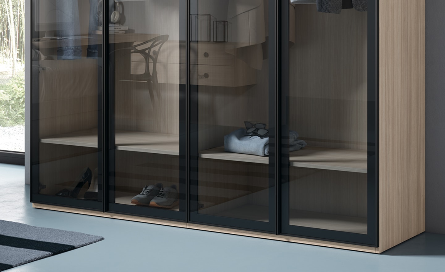 Roupeiro 4 Portas de Vidro Sonrie 8 com interior funcional e design sofisticado | Moveistore