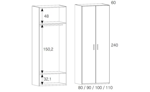 Roupeiro 2 Portas Sonrie 2 com barra de pendurar, prateleiras e estrutura de alta densidade | Moveistore
