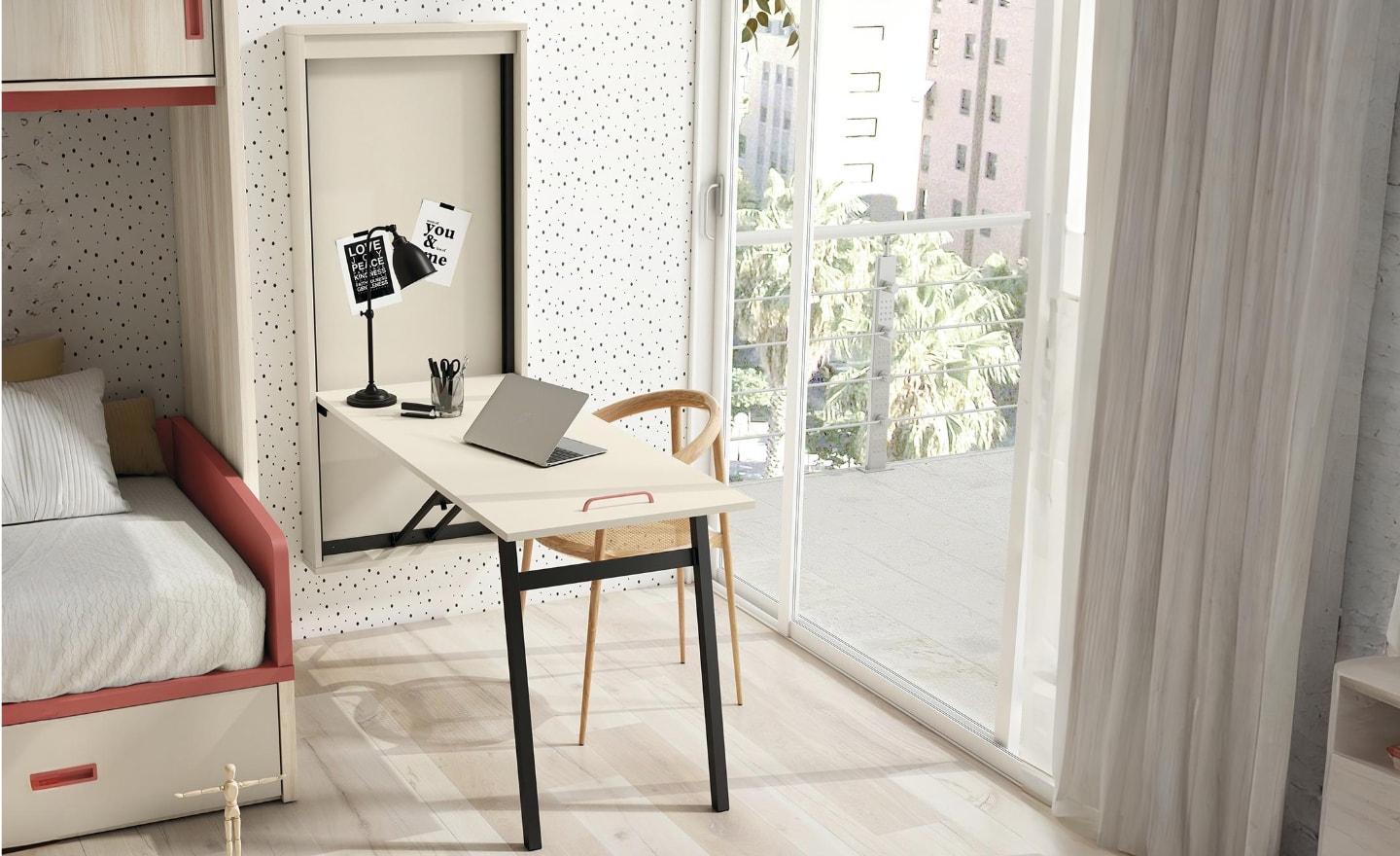 Secretária Rebatível Sonrie 15 com pernas metálicas e tampo largo para estudo | Moveistore