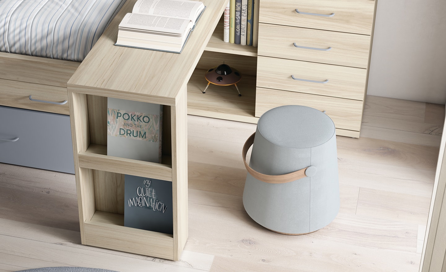 Secretária Giratória Sonrie 17 com móvel auxiliar, gavetas e tampo rotativo | Moveistore