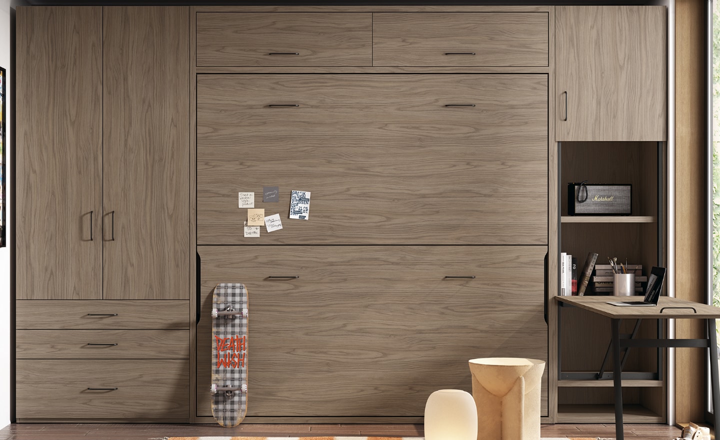 Beliche Rebatível Sonrie 73 com camas dobráveis, escada metálica e secretária lateral | Moveistore