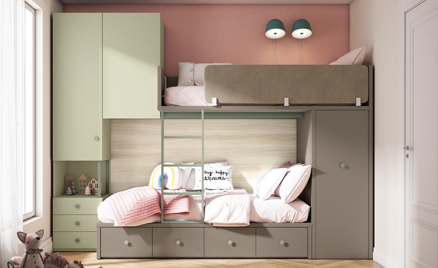 Beliche com Arrumação Sonrie 80 com roupeiro extraível e escada metálica frontal | Moveistore