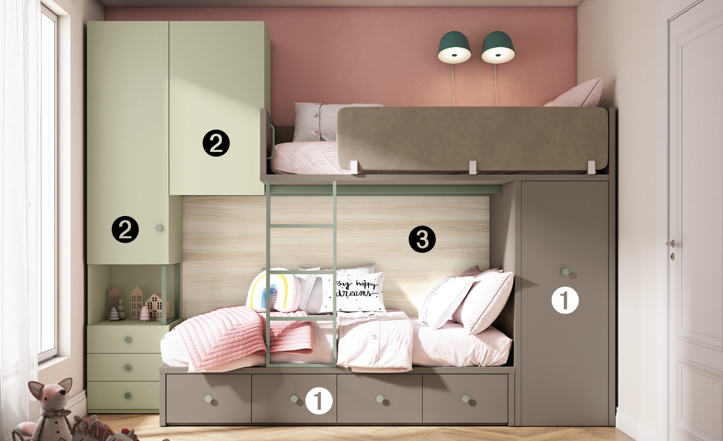 Beliche com Arrumação Sonrie 80 com roupeiro extraível e escada metálica frontal | Moveistore